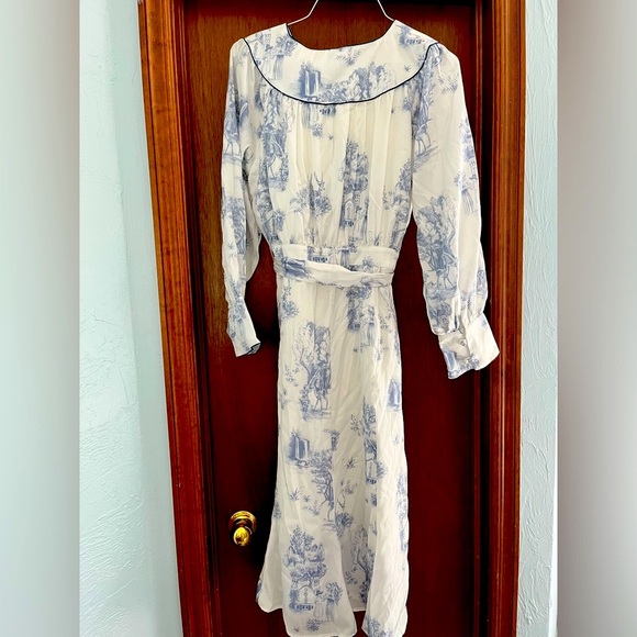 Simple Retro Nafisa French Blue and White Toile Long Sleeve Midi Dress - Size M - Picture 3 of 12
